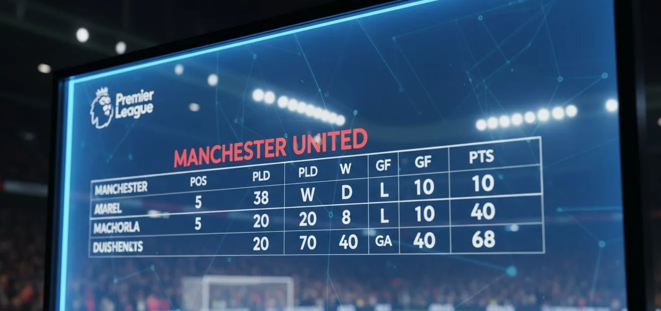 Полная турнирная таблица Премьер-лиги с участием Манчестер Юнайтед: место команды, очки, результаты матчей и борьба за еврокубки.