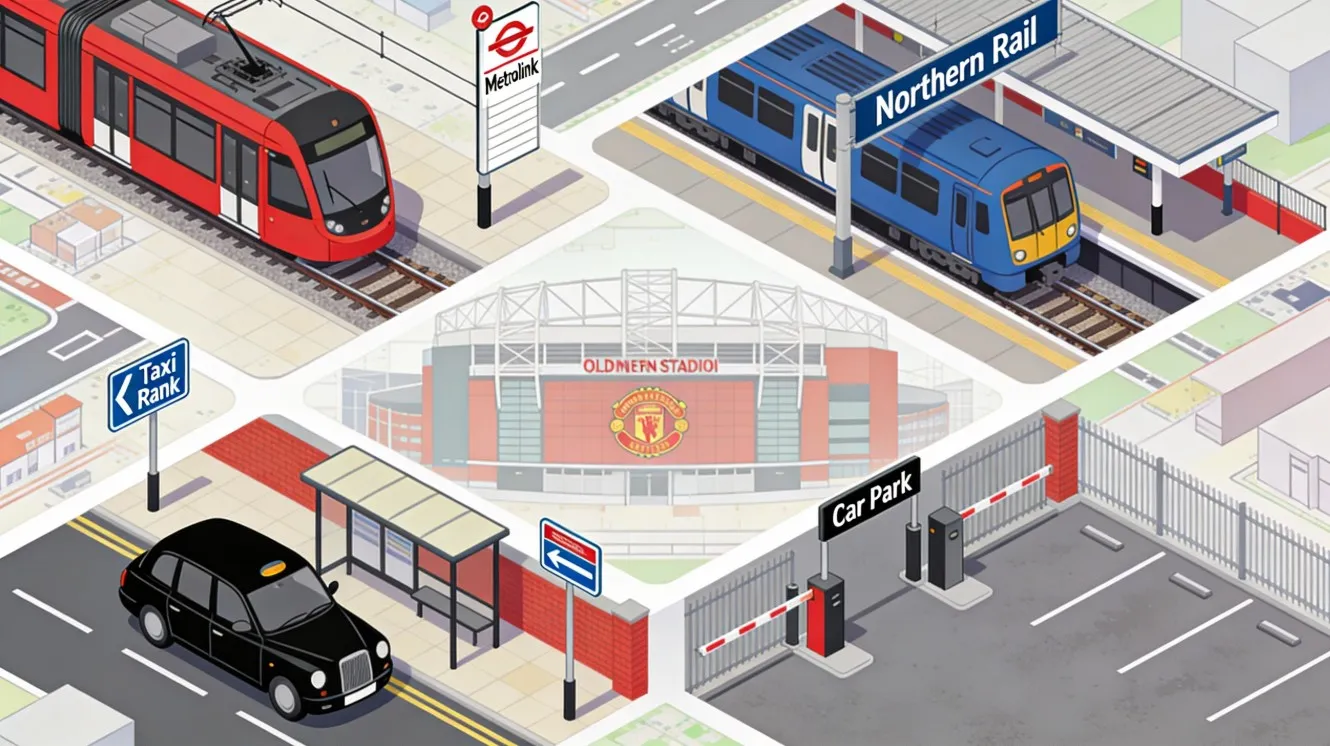 Подробный гид для болельщиков: как добраться до Олд Траффорд на трамвае, поезде, такси или машине с учётом матч-дня.