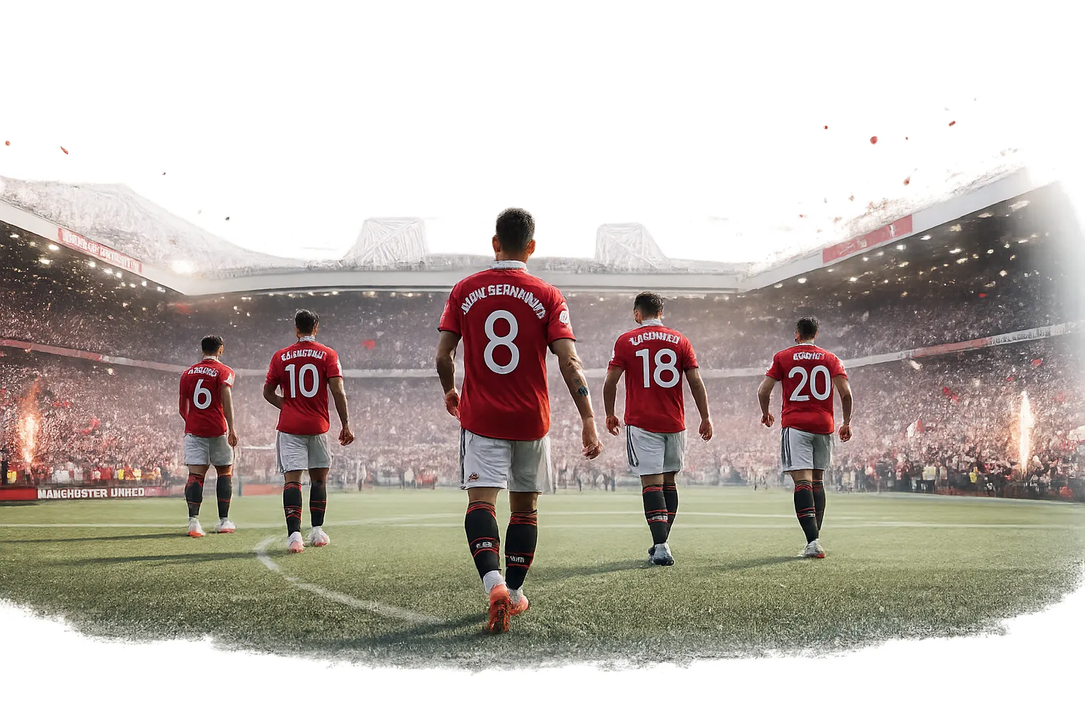 Манчестер Юнайтед на поле стадиона Олд Траффорд перед матчем